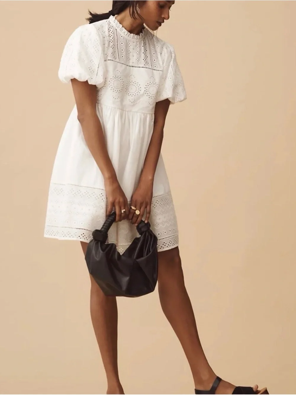 Anthropologie Forever That Girl Puff Sleeve Lace Babydoll Mini Dress M - Picture 2 of 9